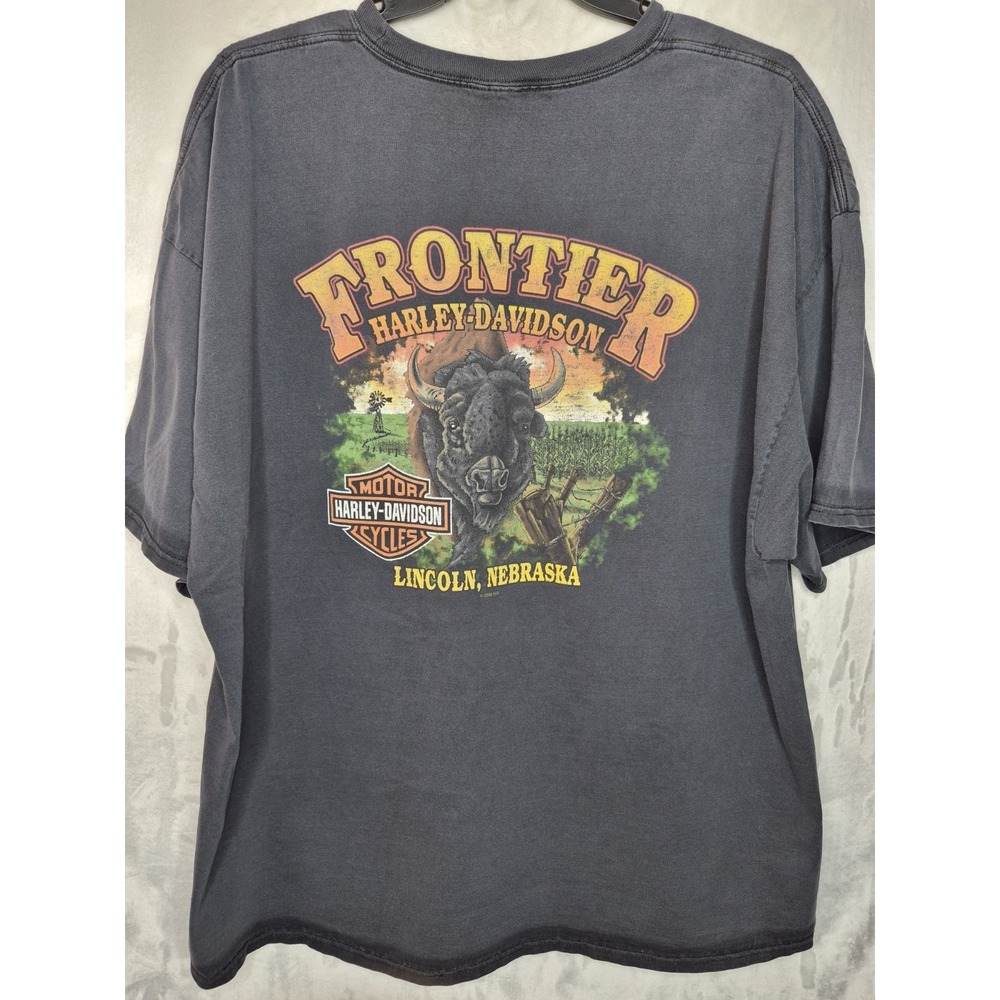 Vintage Harley Davidson T Shirt Frontier Buffalo Lincoln NE Flame Mens 3XL 28x32